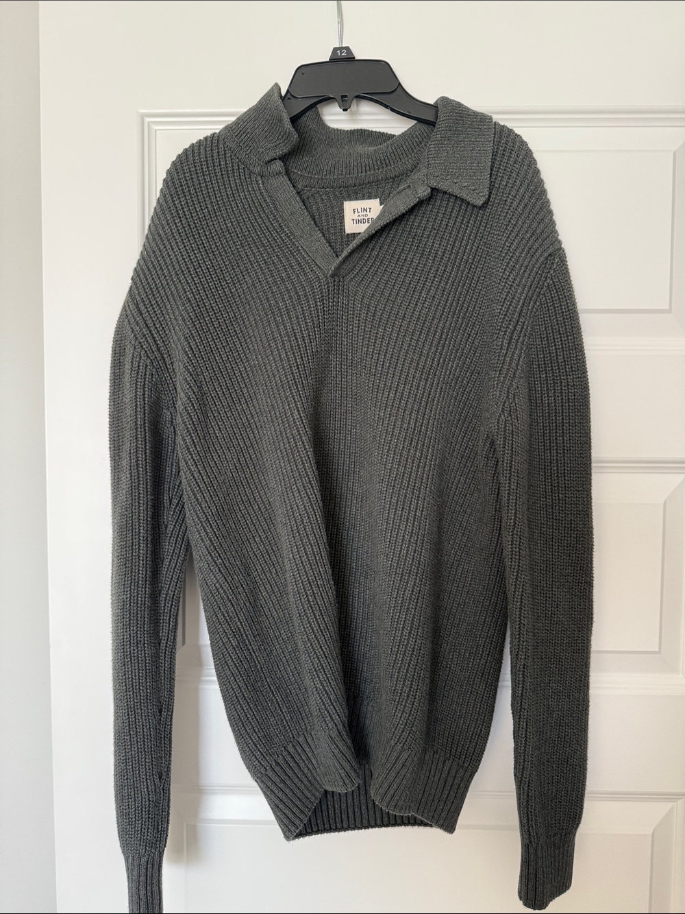 Flint and Tinder Men's Ribbed V-Neck Polo Sweater - Charcoal